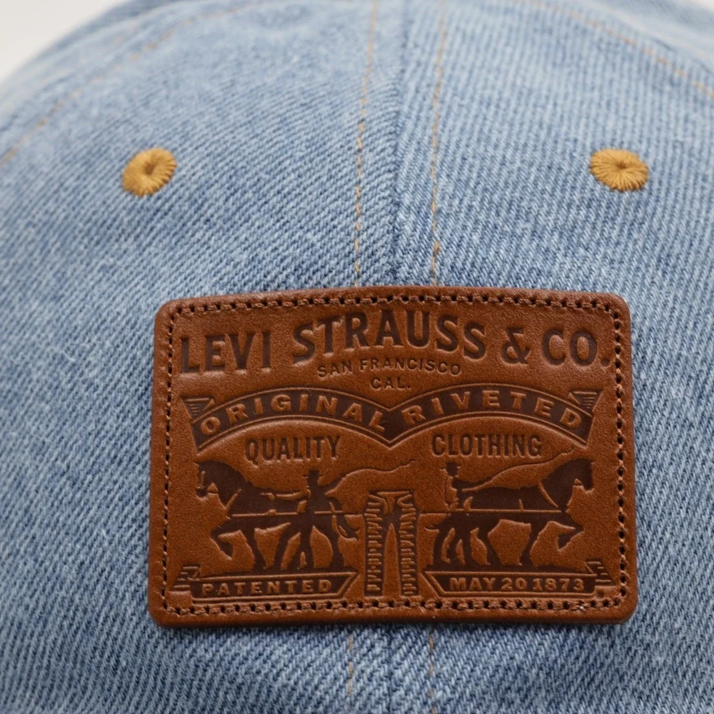 Levi's Men's Relaxed Adjustable Leather Patch Denim Dad Cap Light Blue One Size